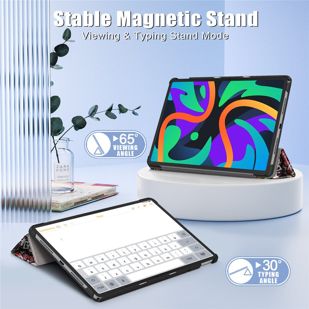 For Lenovo Tab M11 / Xiaoxin Pad 11 2024 Trifold Stand Cover Pattern PU Leather Auto Sleep Wake Tablet Case - Graffiti
