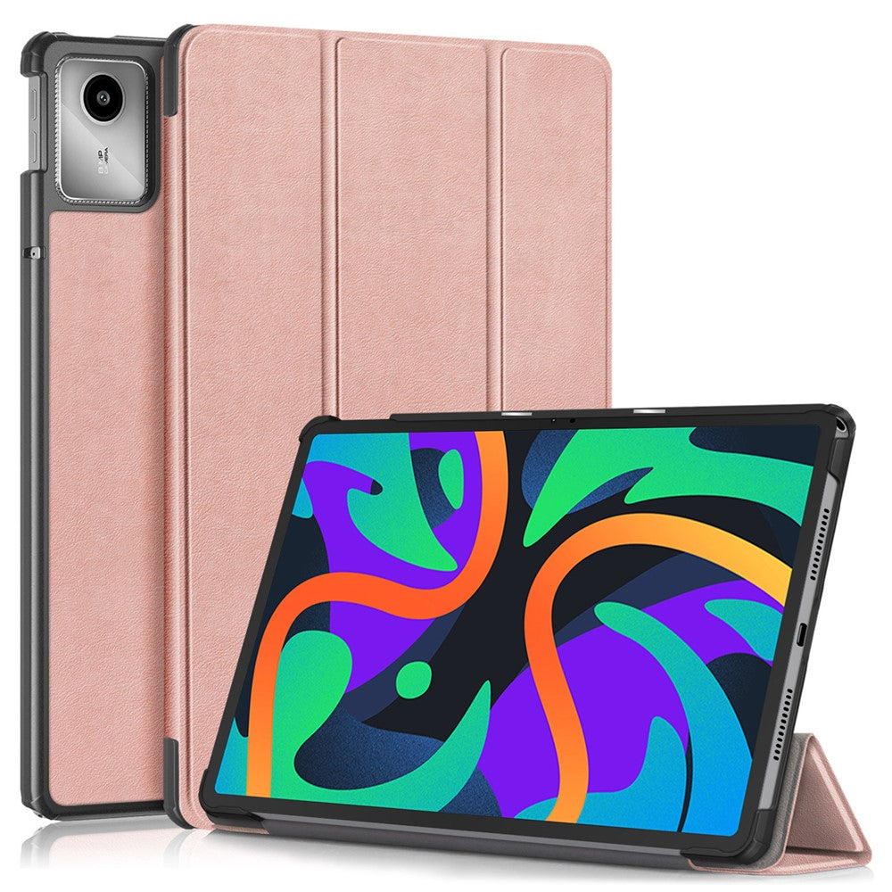 For Lenovo Tab M11 / Xiaoxin Pad 11 2024 PU Leather Trifold Stand Cover Smart Tablet Case - Rose Gold