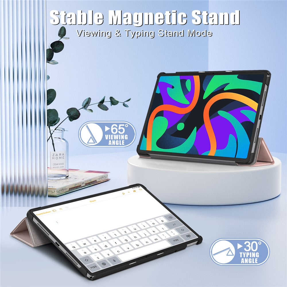 For Lenovo Tab M11 / Xiaoxin Pad 11 2024 PU Leather Trifold Stand Cover Smart Tablet Case - Rose Gold
