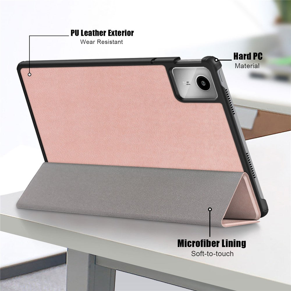 For Lenovo Tab M11 / Xiaoxin Pad 11 2024 PU Leather Trifold Stand Cover Smart Tablet Case - Rose Gold