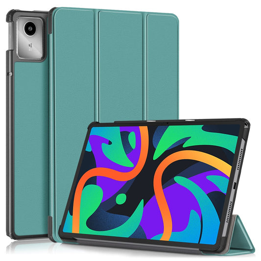 For Lenovo Tab M11 / Xiaoxin Pad 11 2024 PU Leather Trifold Stand Cover Smart Tablet Case - Blackish Green
