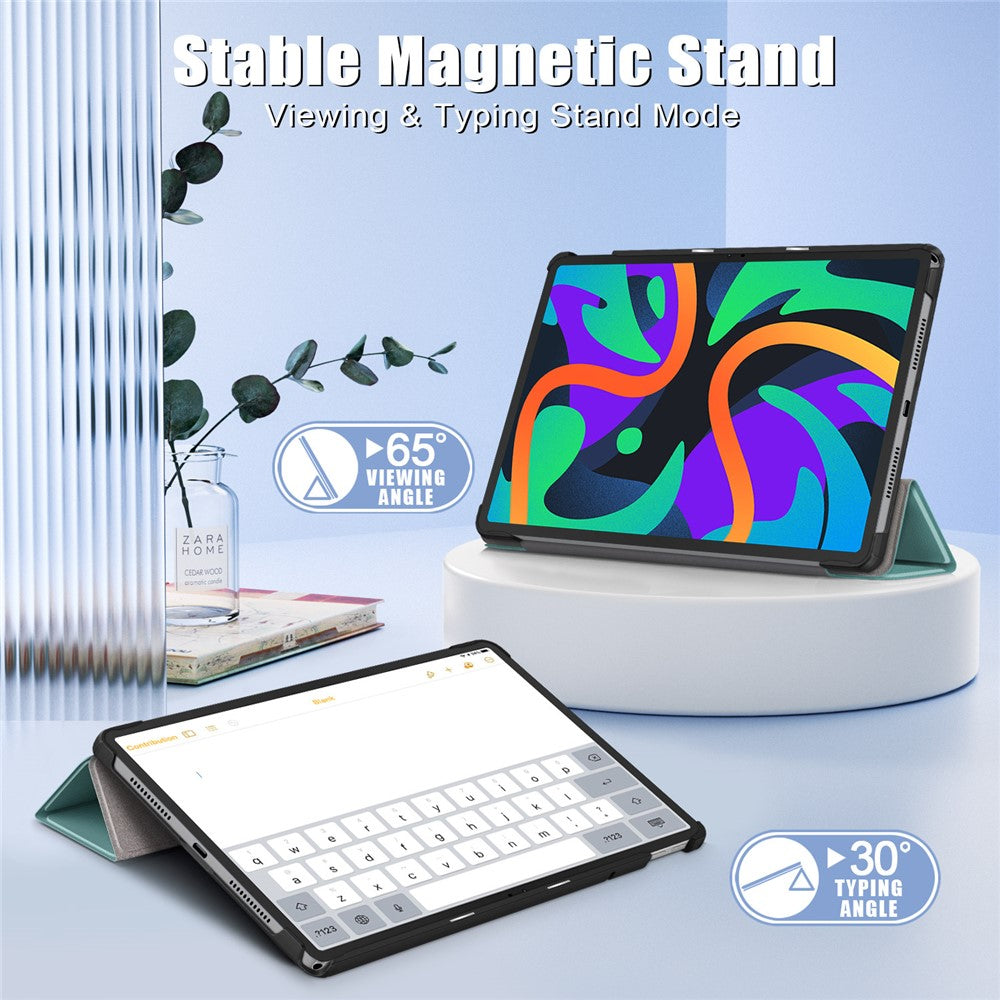For Lenovo Tab M11 / Xiaoxin Pad 11 2024 PU Leather Trifold Stand Cover Smart Tablet Case - Blackish Green