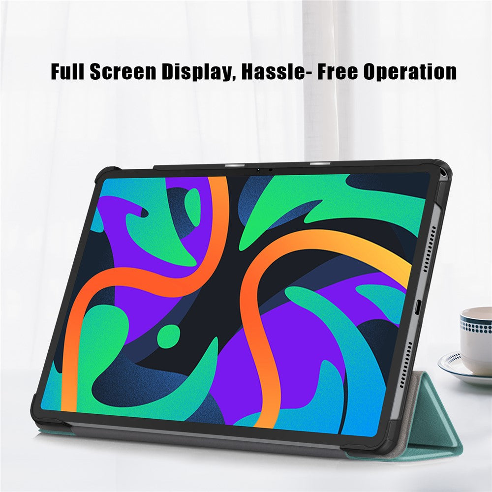 For Lenovo Tab M11 / Xiaoxin Pad 11 2024 PU Leather Trifold Stand Cover Smart Tablet Case - Blackish Green