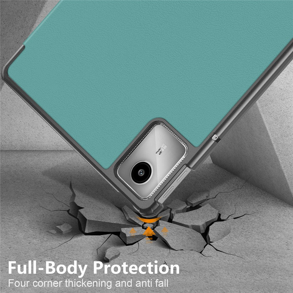 For Lenovo Tab M11 / Xiaoxin Pad 11 2024 PU Leather Trifold Stand Cover Smart Tablet Case - Blackish Green