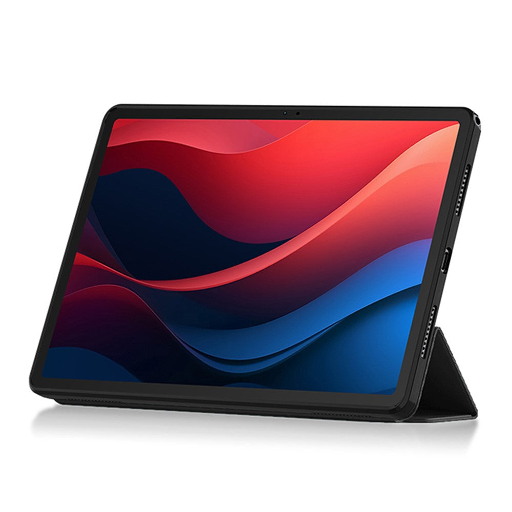 For Lenovo Tab M11 / Xiaoxin Pad 11 2024 Case PU Leather+TPU Anti-scratch Trifold Stand Tablet Cover - Black