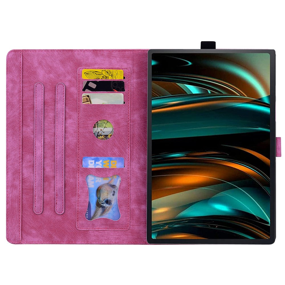 For Lenovo Tab M11 / Xiaoxin Pad 11 2024 Tablet Case Flower Cat Imprint Folio PU Leather Cover - Rose