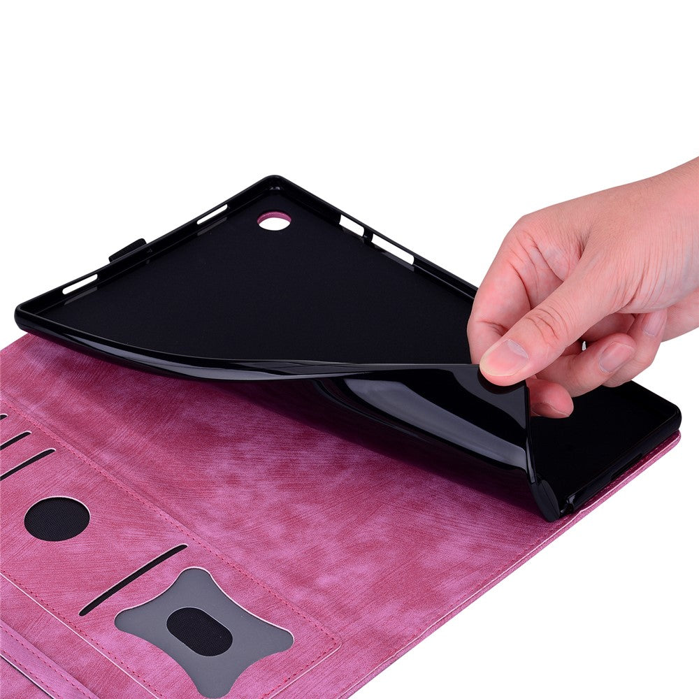 For Lenovo Tab M11 / Xiaoxin Pad 11 2024 Tablet Case Flower Cat Imprint Folio PU Leather Cover - Rose