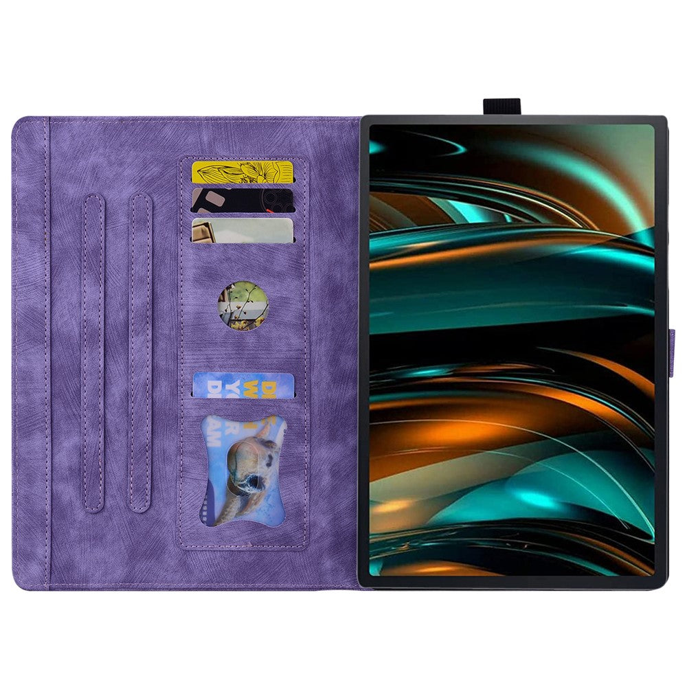 For Lenovo Tab M11 / Xiaoxin Pad 11 2024 Tablet Case Flower Cat Imprint Folio PU Leather Cover - Purple