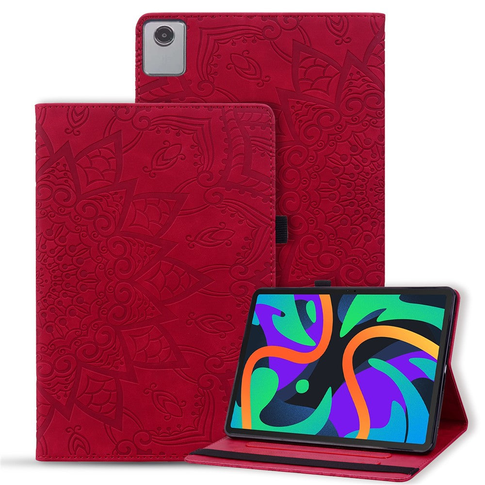 For Lenovo Tab M11 / Xiaoxin Pad 11 2024 Protective Shell Flower Pattern PU Leather Stand Tablet Cover - Red