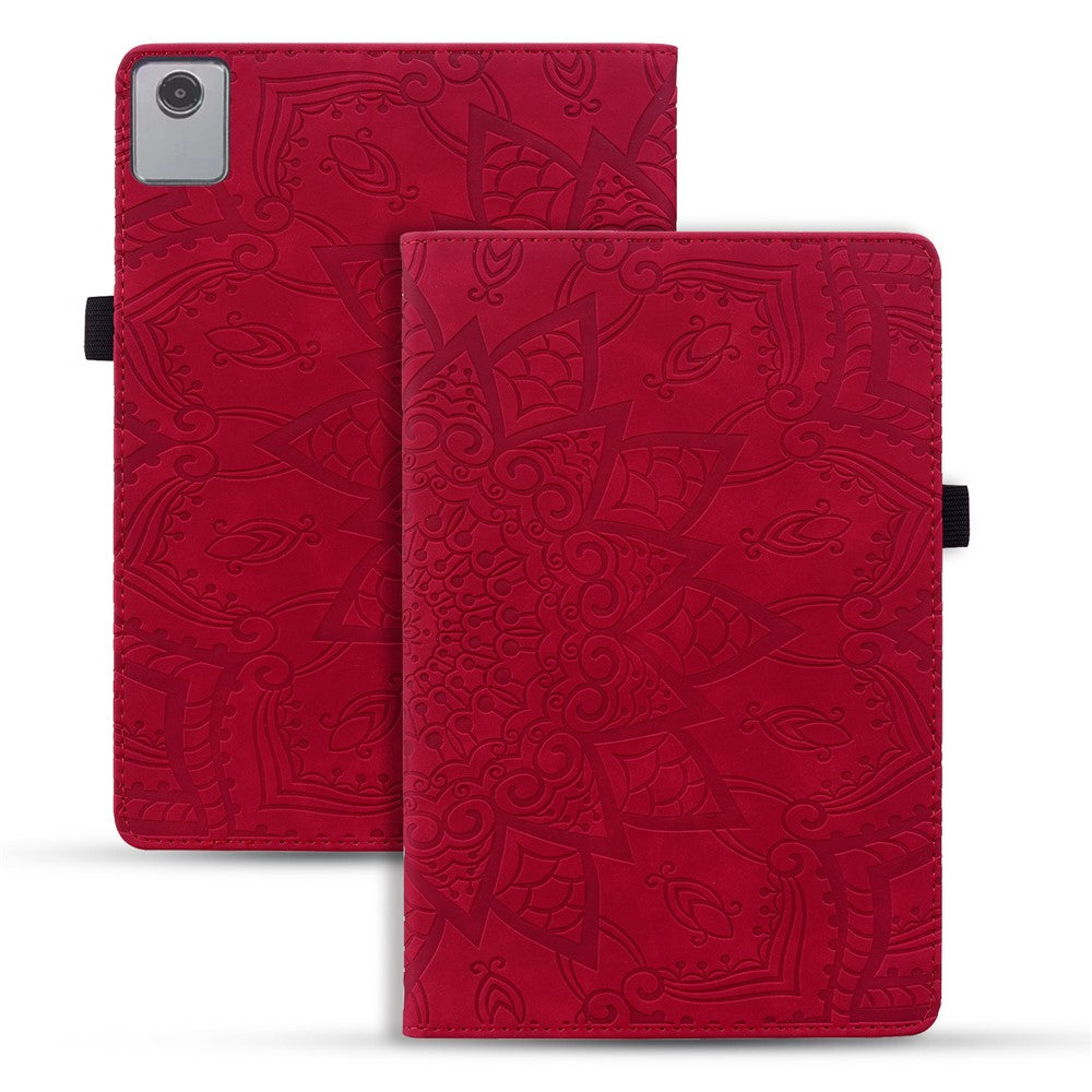 For Lenovo Tab M11 / Xiaoxin Pad 11 2024 Protective Shell Flower Pattern PU Leather Stand Tablet Cover - Red