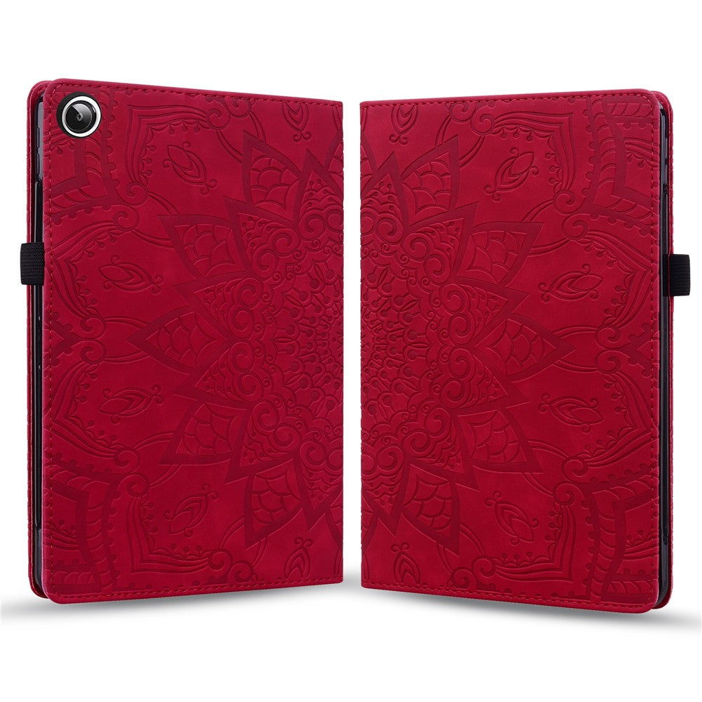 For Lenovo Tab M11 / Xiaoxin Pad 11 2024 Protective Shell Flower Pattern PU Leather Stand Tablet Cover - Red