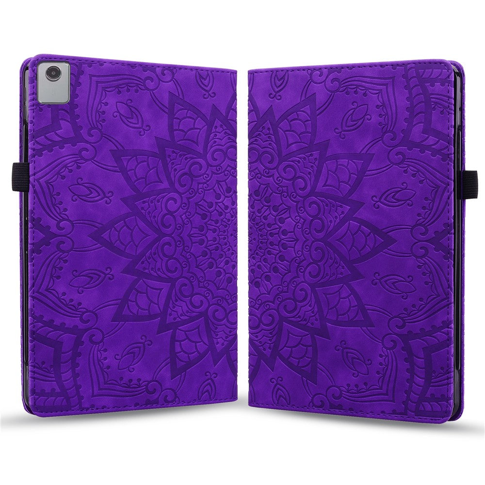 For Lenovo Tab M11 / Xiaoxin Pad 11 2024 Protective Shell Flower Pattern PU Leather Stand Tablet Cover - Purple