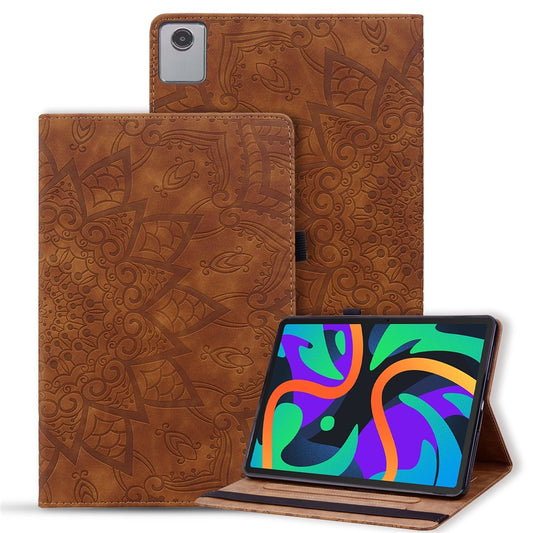 For Lenovo Tab M11 / Xiaoxin Pad 11 2024 Protective Shell Flower Pattern PU Leather Stand Tablet Cover - Brown
