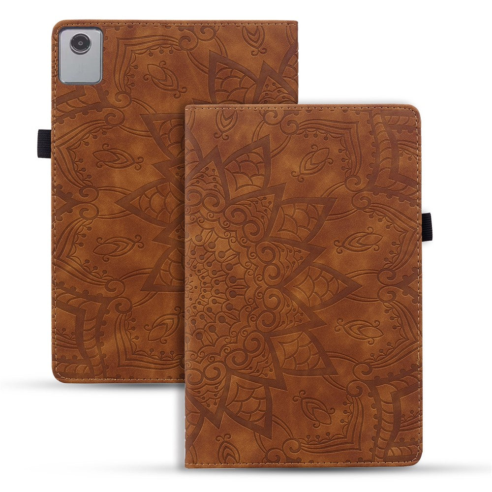 For Lenovo Tab M11 / Xiaoxin Pad 11 2024 Protective Shell Flower Pattern PU Leather Stand Tablet Cover - Brown