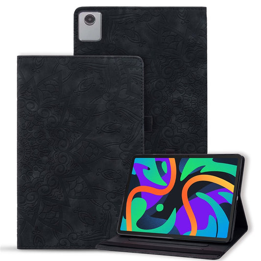 For Lenovo Tab M11 / Xiaoxin Pad 11 2024 Protective Shell Flower Pattern PU Leather Stand Tablet Cover - Black