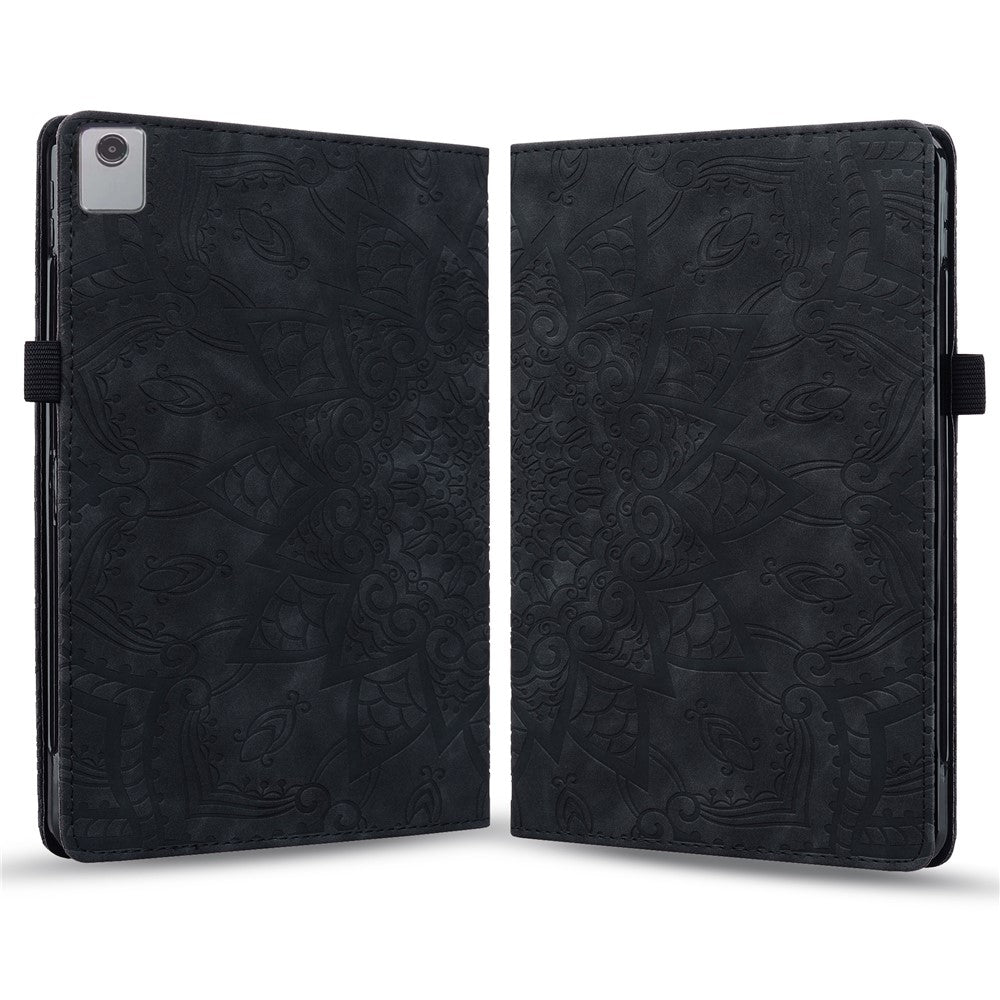 For Lenovo Tab M11 / Xiaoxin Pad 11 2024 Protective Shell Flower Pattern PU Leather Stand Tablet Cover - Black