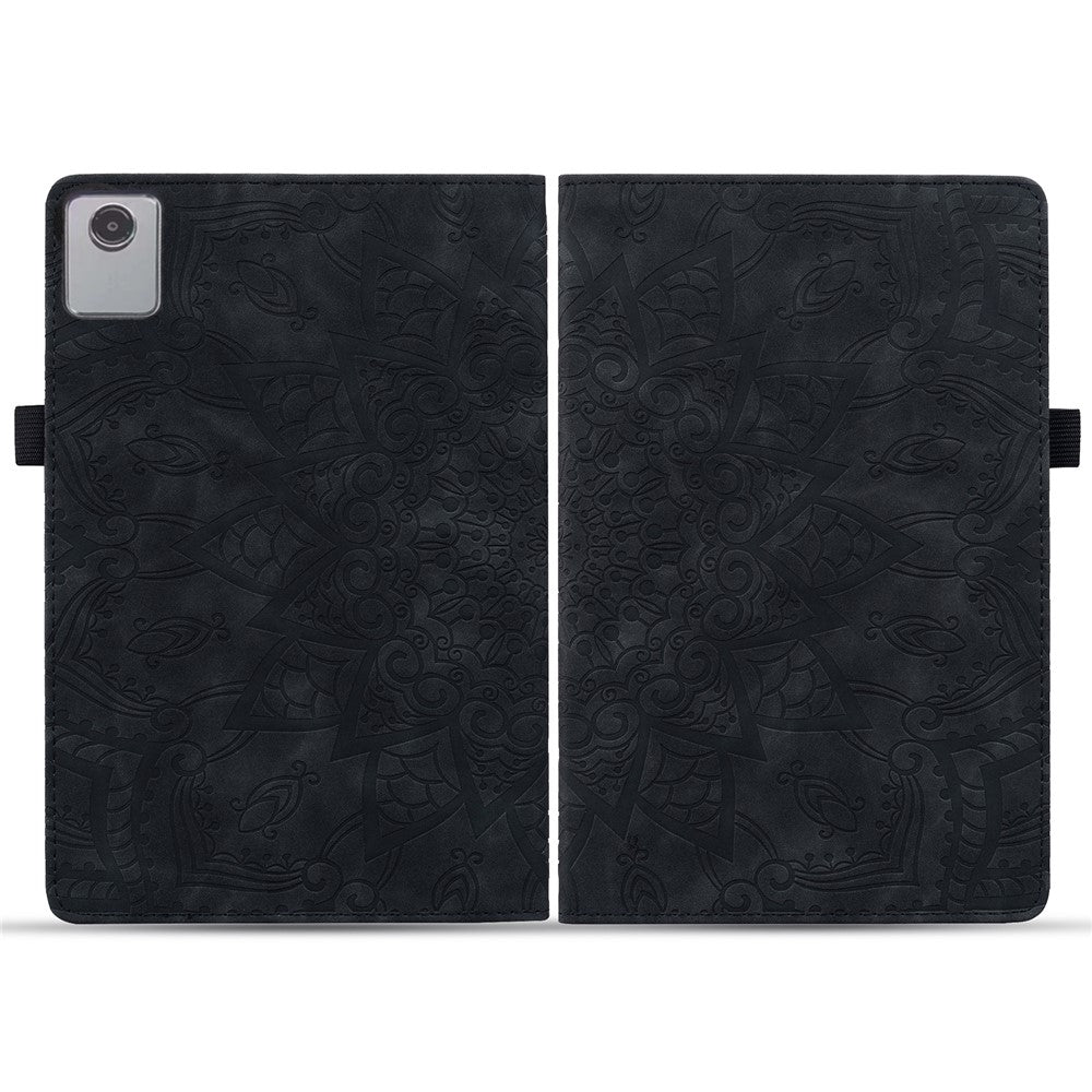 For Lenovo Tab M11 / Xiaoxin Pad 11 2024 Protective Shell Flower Pattern PU Leather Stand Tablet Cover - Black