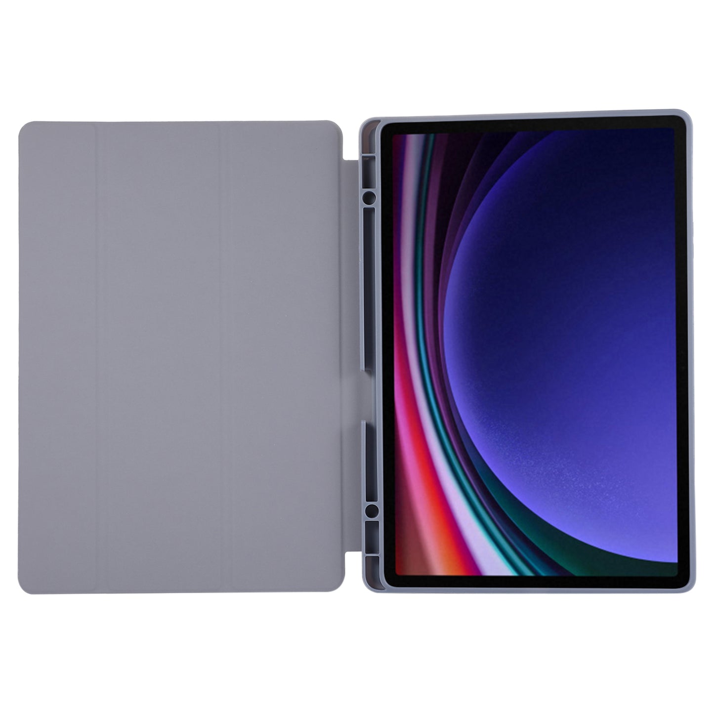 For Samsung Galaxy Tab S9+ / S9 FE+ Case Solid Color Tri-Fold Stand Anti-Drop PU Tablet Cover with Pencil Slot - Purple