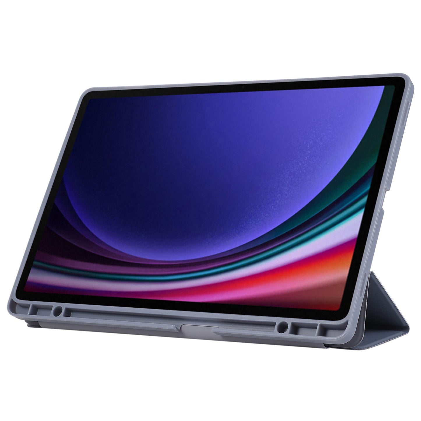 For Samsung Galaxy Tab S9+ / S9 FE+ Case Solid Color Tri-Fold Stand Anti-Drop PU Tablet Cover with Pencil Slot - Purple