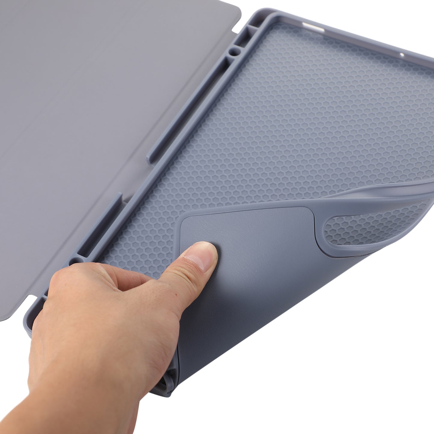 For Samsung Galaxy Tab S9+ / S9 FE+ Case Solid Color Tri-Fold Stand Anti-Drop PU Tablet Cover with Pencil Slot - Purple