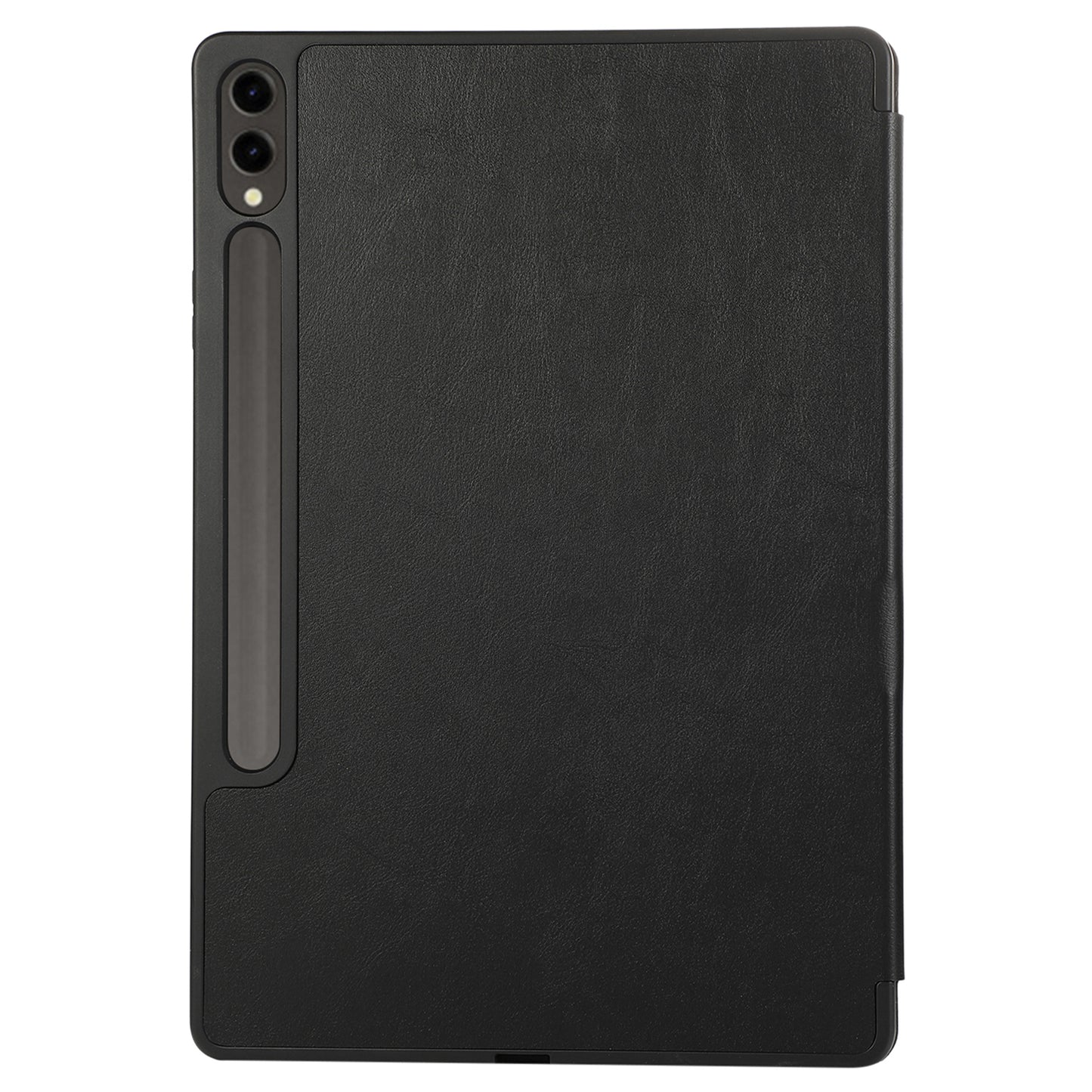 For Samsung Galaxy Tab S9+ / S9 FE+ Case Solid Color Tri-Fold Stand Anti-Drop PU Tablet Cover with Pencil Slot - Black