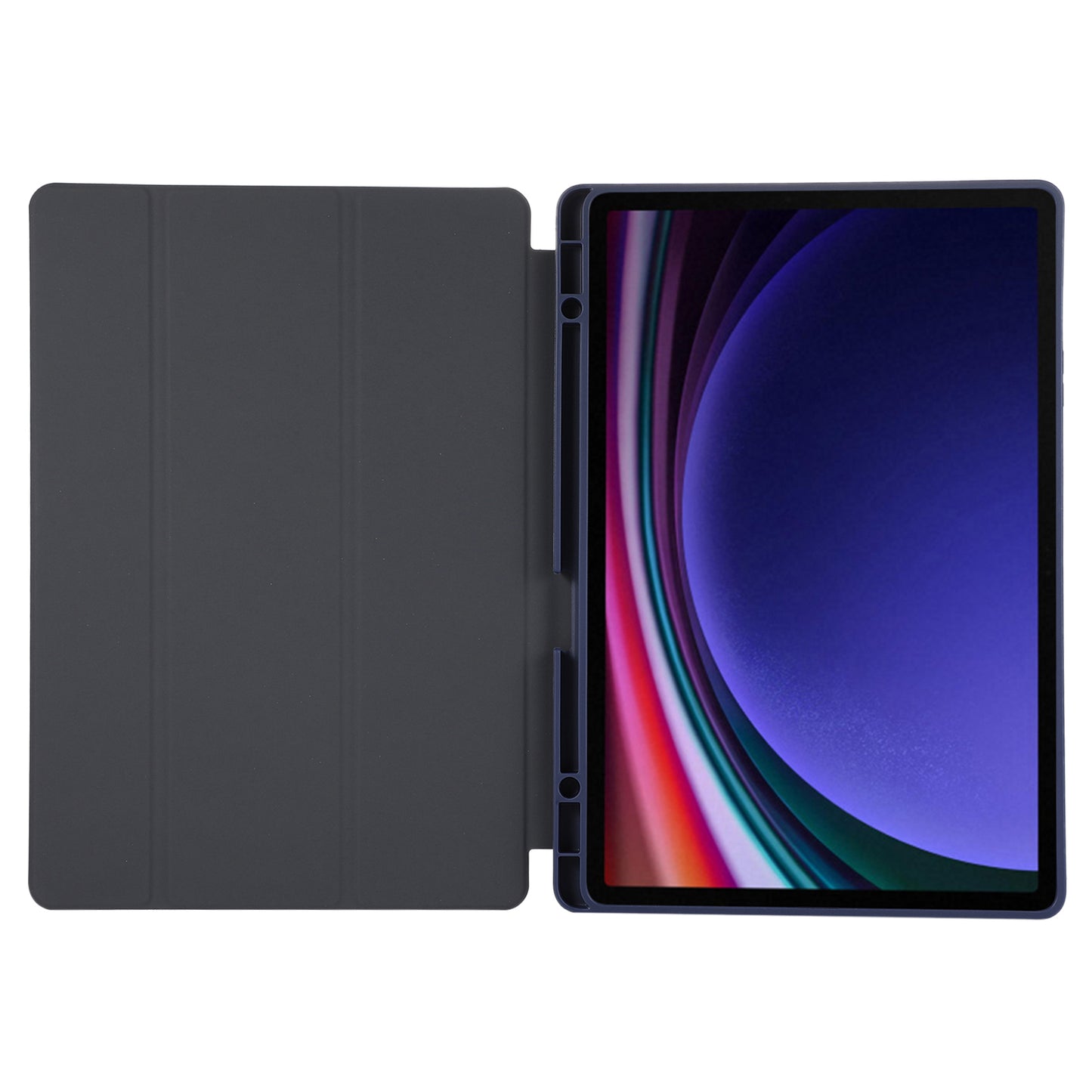 For Samsung Galaxy Tab S9+ / S9 FE+ Case Solid Color Tri-Fold Stand Anti-Drop PU Tablet Cover with Pencil Slot - Blue
