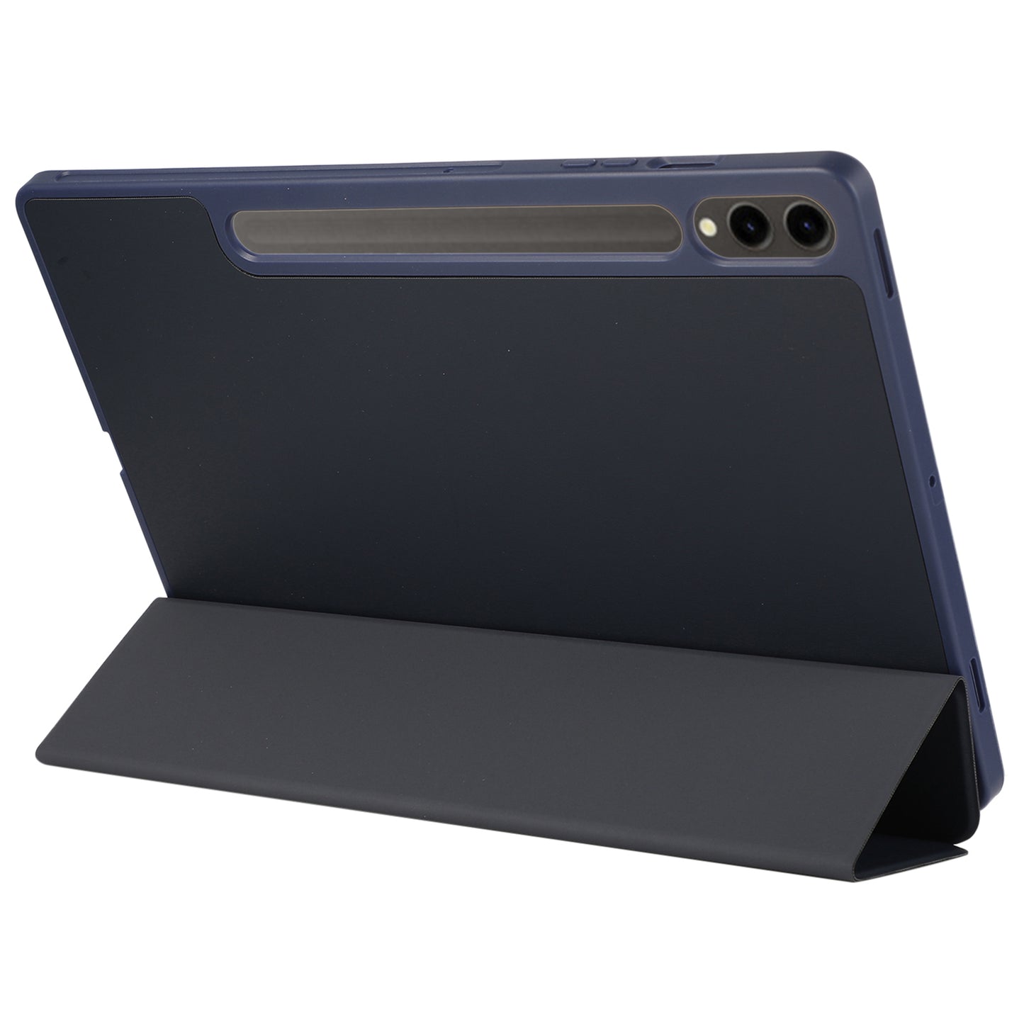 For Samsung Galaxy Tab S9+ / S9 FE+ Case Solid Color Tri-Fold Stand Anti-Drop PU Tablet Cover with Pencil Slot - Blue