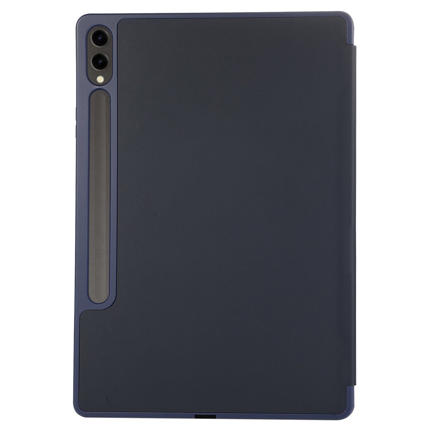 For Samsung Galaxy Tab S9+ / S9 FE+ Case Solid Color Tri-Fold Stand Anti-Drop PU Tablet Cover with Pencil Slot - Blue