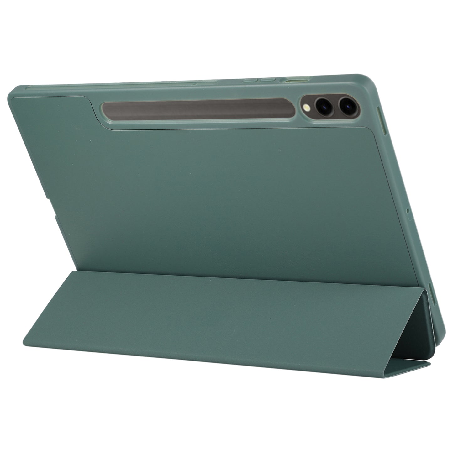 For Samsung Galaxy Tab S9+ / S9 FE+ Case Solid Color Tri-Fold Stand Anti-Drop PU Tablet Cover with Pencil Slot - Blackish Green