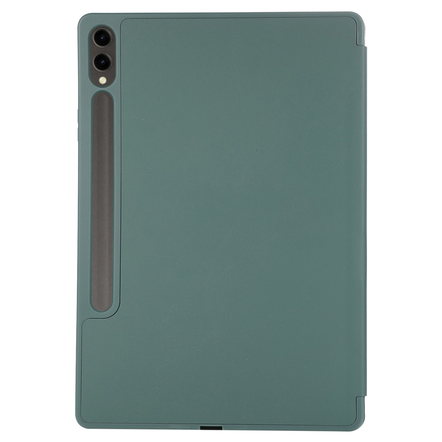 For Samsung Galaxy Tab S9+ / S9 FE+ Case Solid Color Tri-Fold Stand Anti-Drop PU Tablet Cover with Pencil Slot - Blackish Green