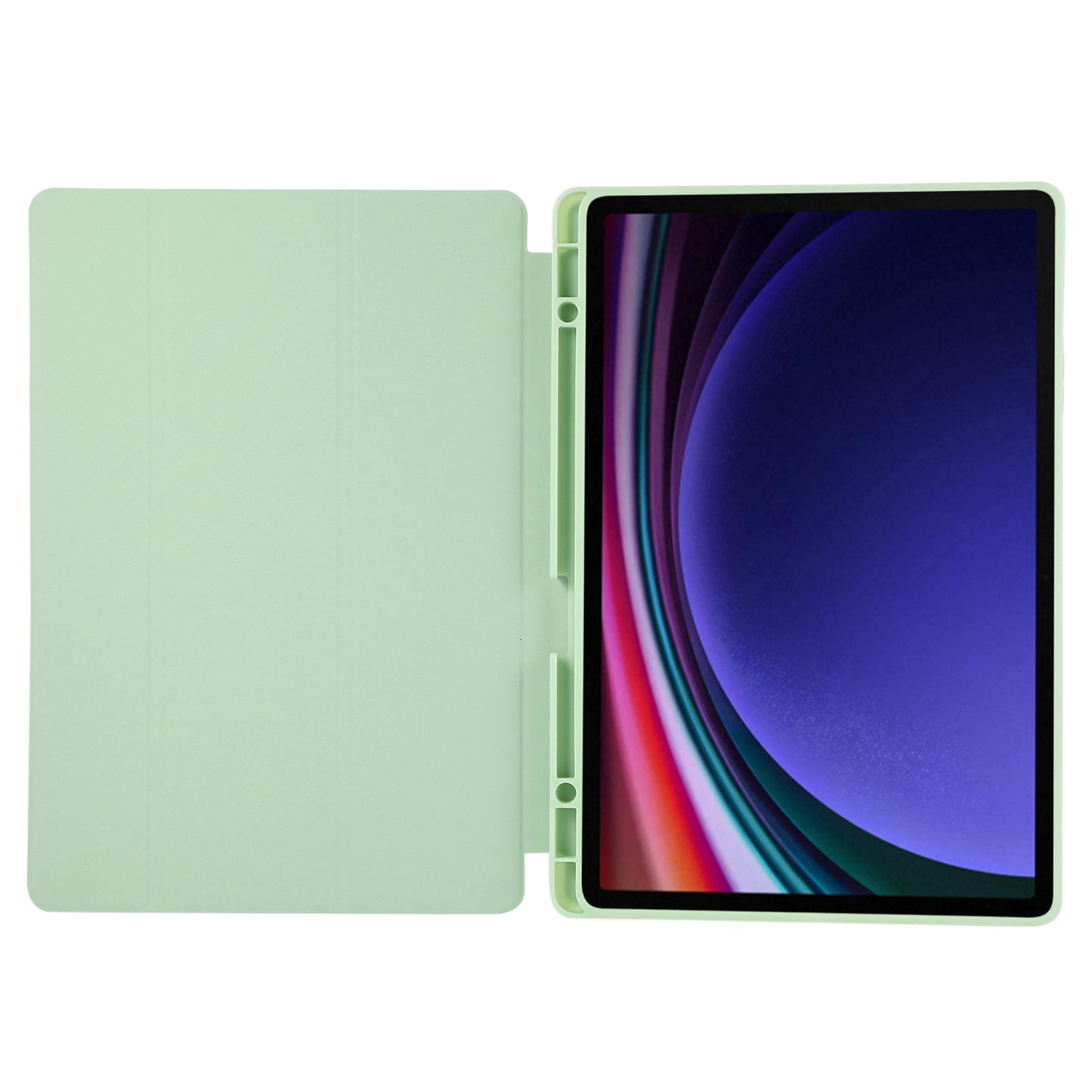 For Samsung Galaxy Tab S9+ / S9 FE+ Case Solid Color Tri-Fold Stand Anti-Drop PU Tablet Cover with Pencil Slot - Green