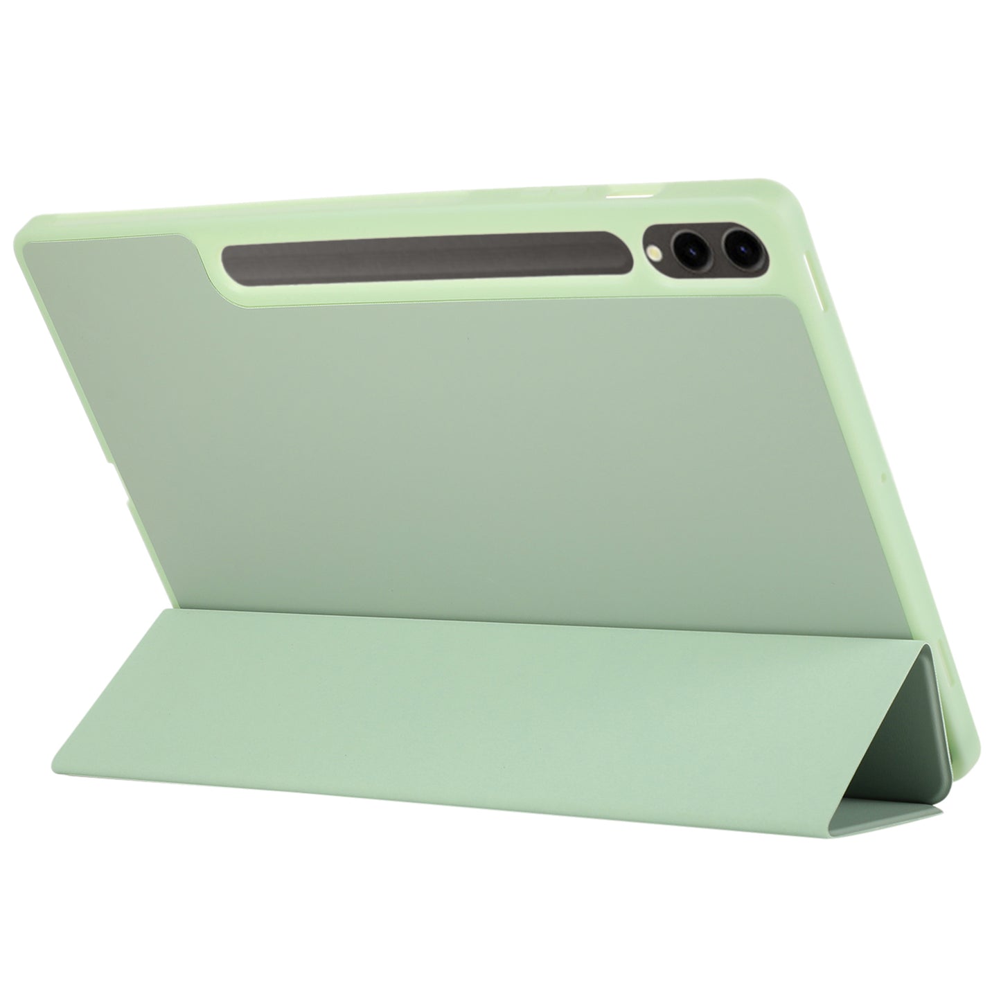 For Samsung Galaxy Tab S9+ / S9 FE+ Case Solid Color Tri-Fold Stand Anti-Drop PU Tablet Cover with Pencil Slot - Green