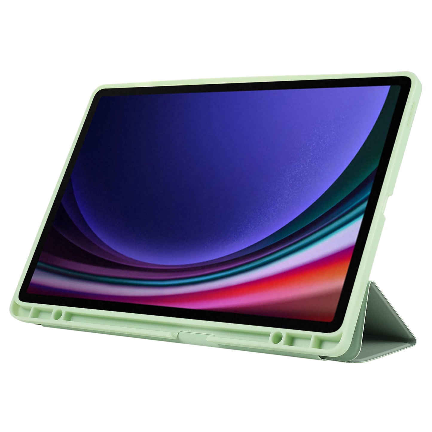 For Samsung Galaxy Tab S9+ / S9 FE+ Case Solid Color Tri-Fold Stand Anti-Drop PU Tablet Cover with Pencil Slot - Green