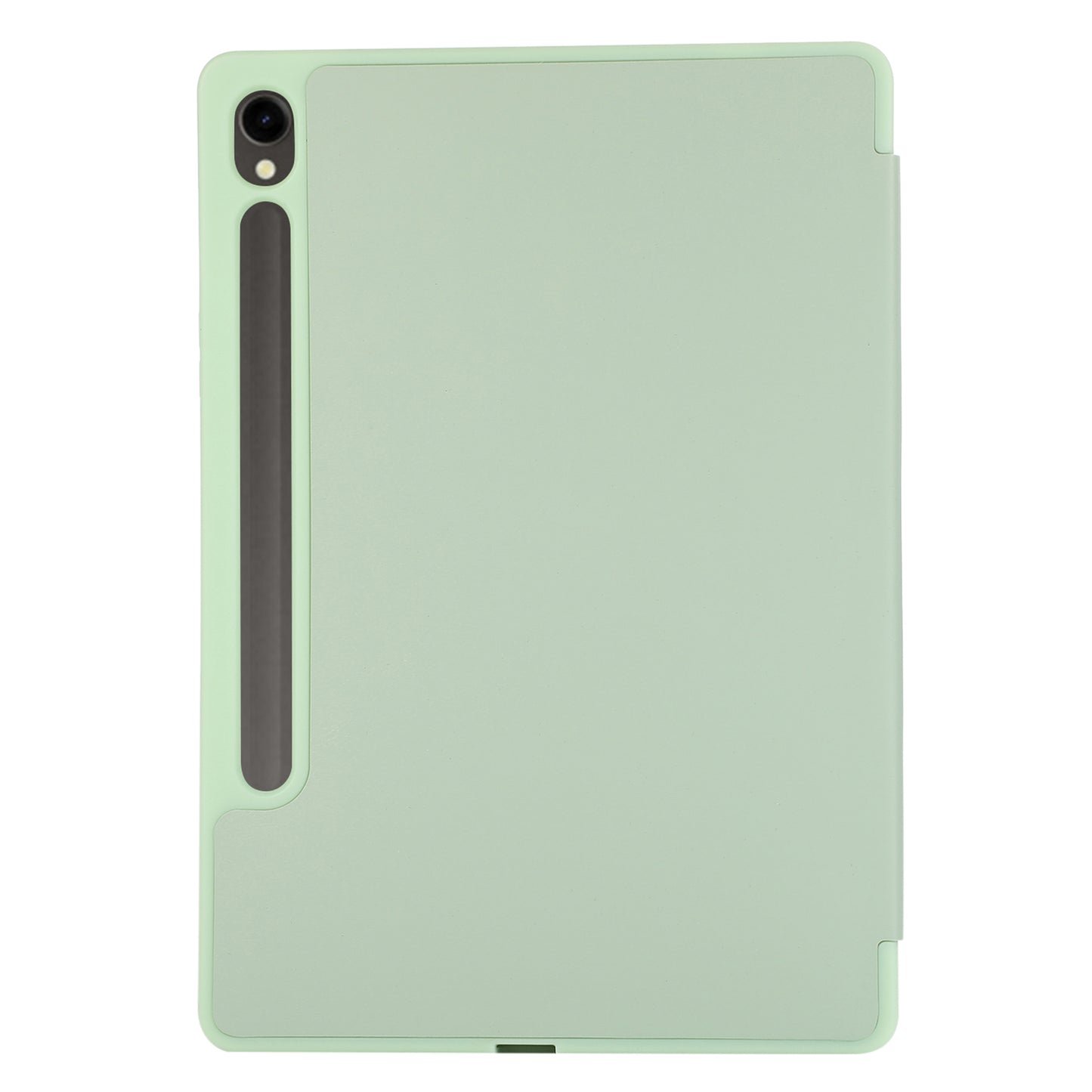 For Samsung Galaxy Tab S9 / Tab S9 FE Tablet Case Tri-Fold Stand Solid Color Shockproof PU Cover with Pencil Slot - Green