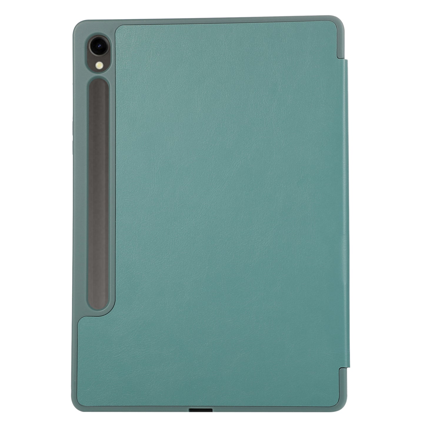 For Samsung Galaxy Tab S9 / Tab S9 FE Tablet Case Tri-Fold Stand Solid Color Shockproof PU Cover with Pencil Slot - Blackish Green
