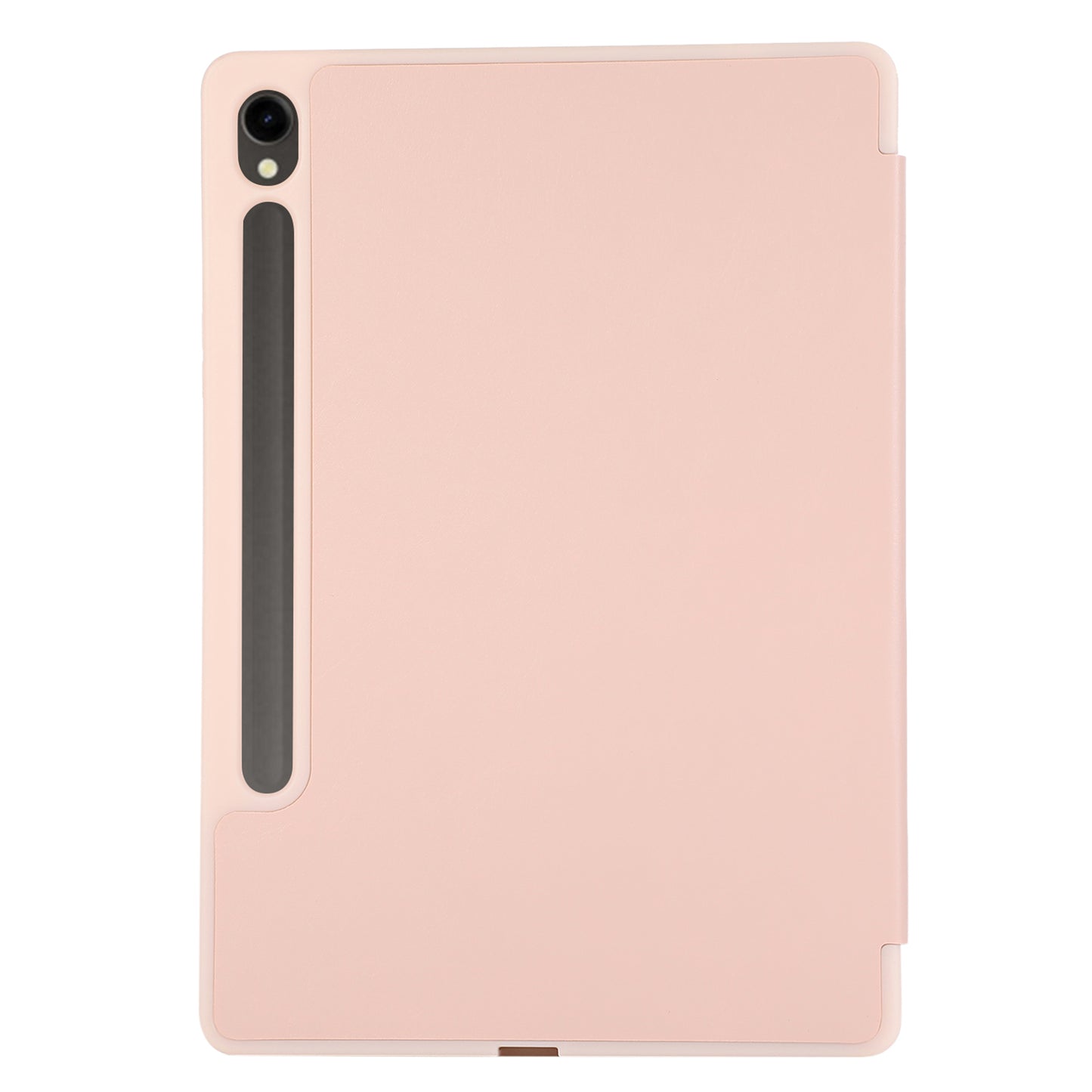 For Samsung Galaxy Tab S9 / Tab S9 FE Tablet Case Tri-Fold Stand Solid Color Shockproof PU Cover with Pencil Slot - Pink
