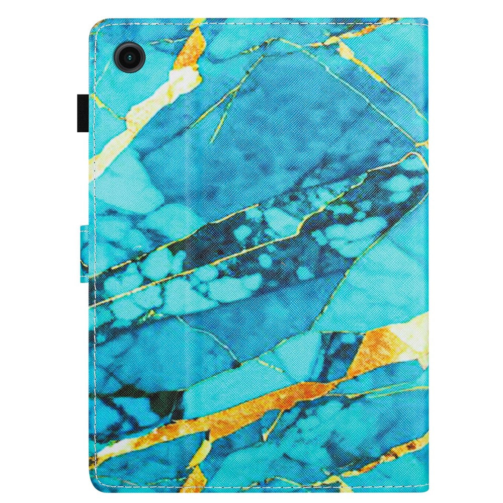 For Lenovo M10 Plus X606F Pattern Folio Cover PU Leather Stand Tablet Case - Gold+Blue Marble