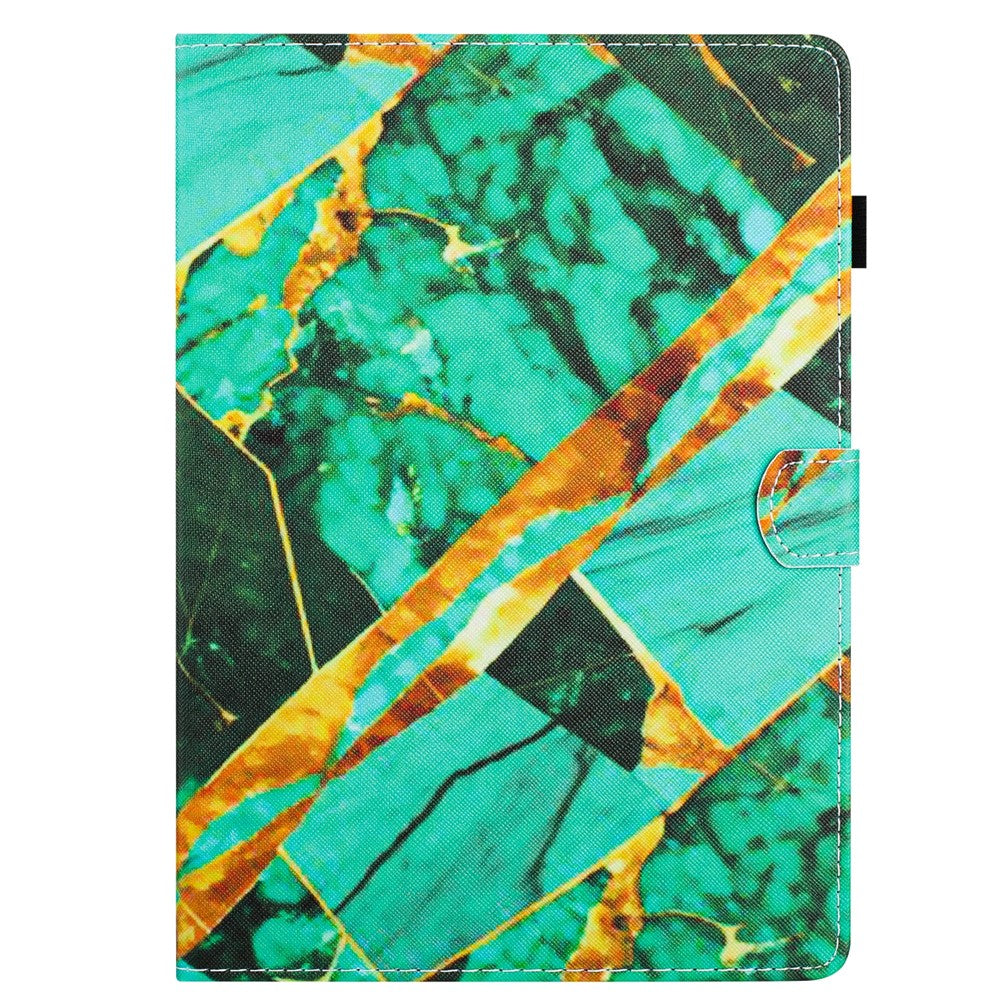 For Lenovo M10 Plus X606F Pattern Folio Cover PU Leather Stand Tablet Case - Gold+Green Marble