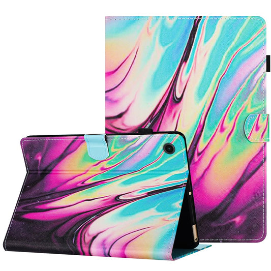 For Lenovo M10 Plus X606F Pattern Folio Cover PU Leather Stand Tablet Case - Rose Blue Marble