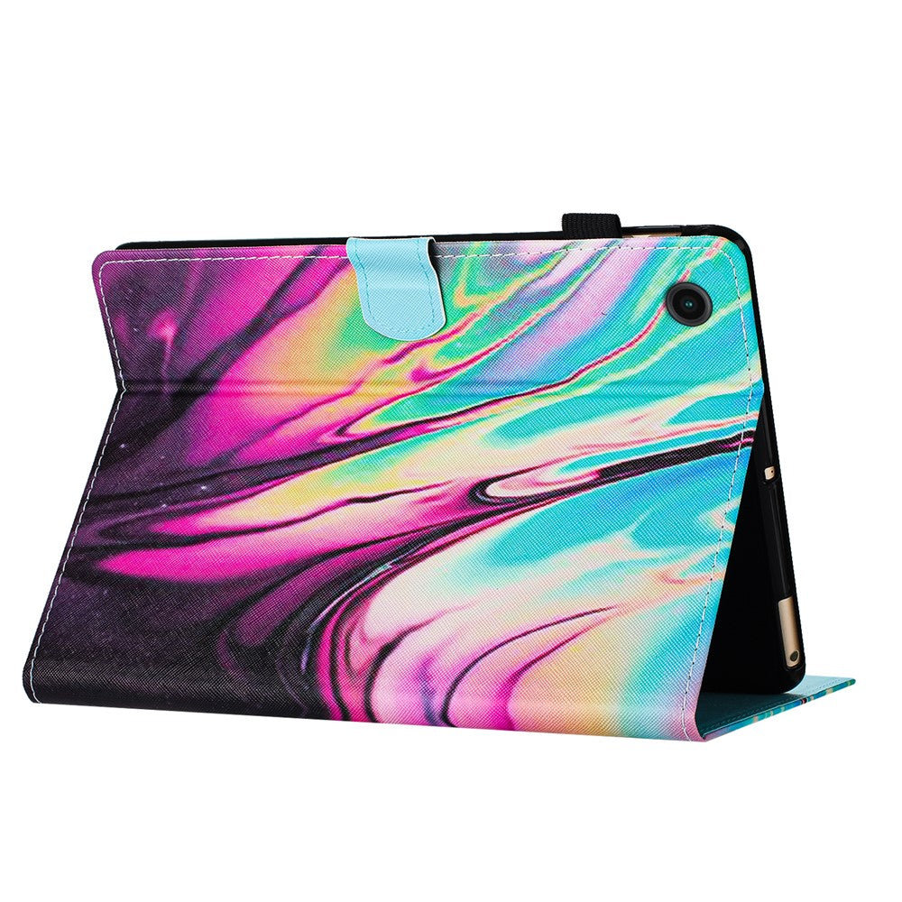 For Lenovo M10 Plus X606F Pattern Folio Cover PU Leather Stand Tablet Case - Rose Blue Marble