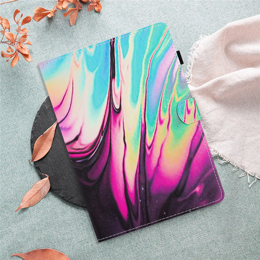 For Lenovo M10 Plus X606F Pattern Folio Cover PU Leather Stand Tablet Case - Rose Blue Marble