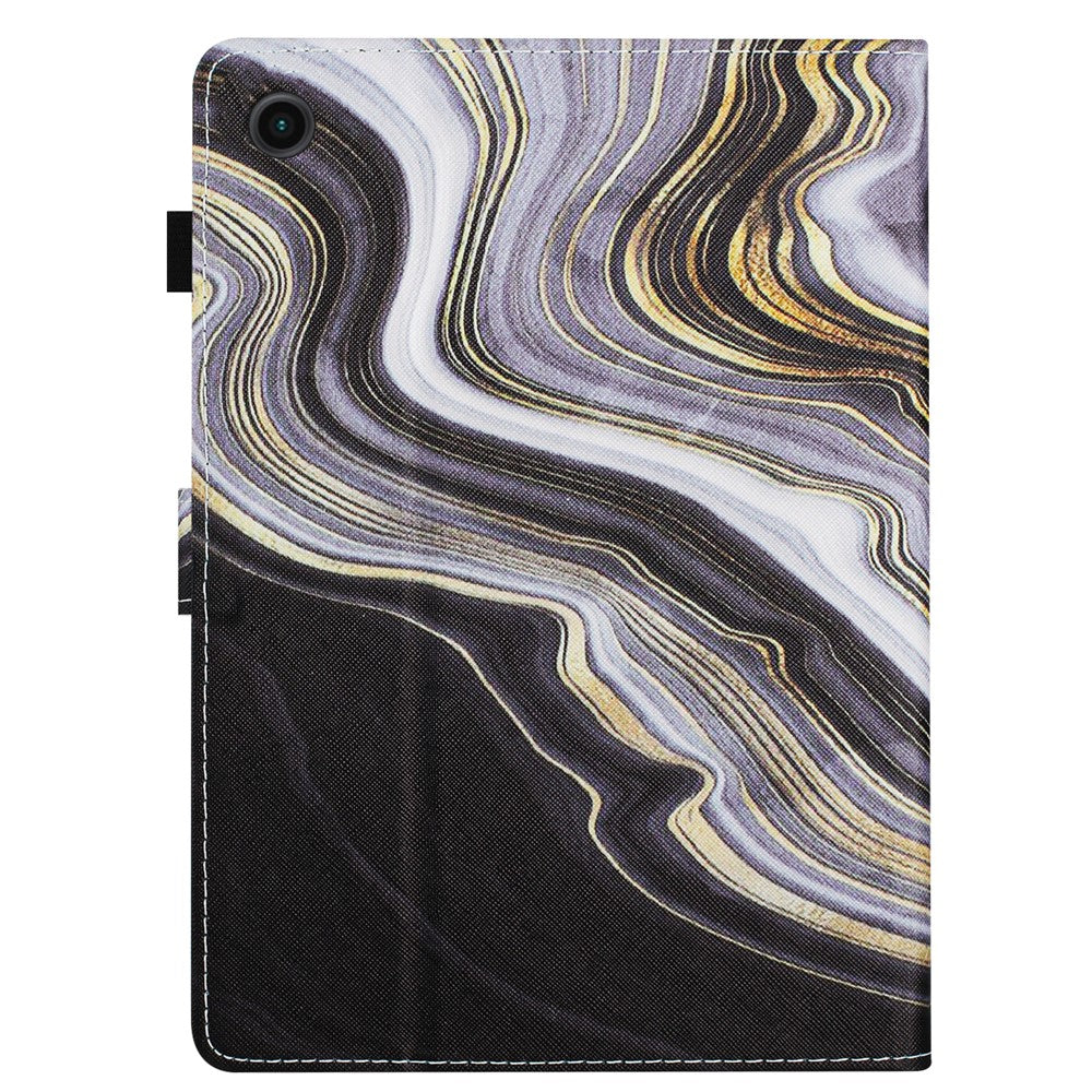 For Lenovo M10 Plus X606F Pattern Folio Cover PU Leather Stand Tablet Case - Black+Gold Marble