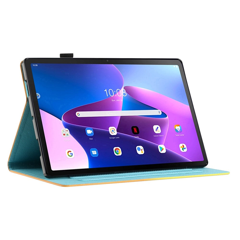 For Lenovo M10 Plus X606F Pattern Folio Cover PU Leather Stand Tablet Case - Purple+Blue Marble