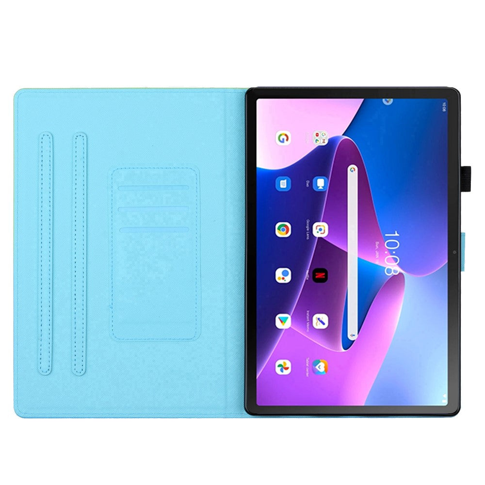 For Lenovo M10 Plus X606F Pattern Folio Cover PU Leather Stand Tablet Case - Purple+Blue Marble