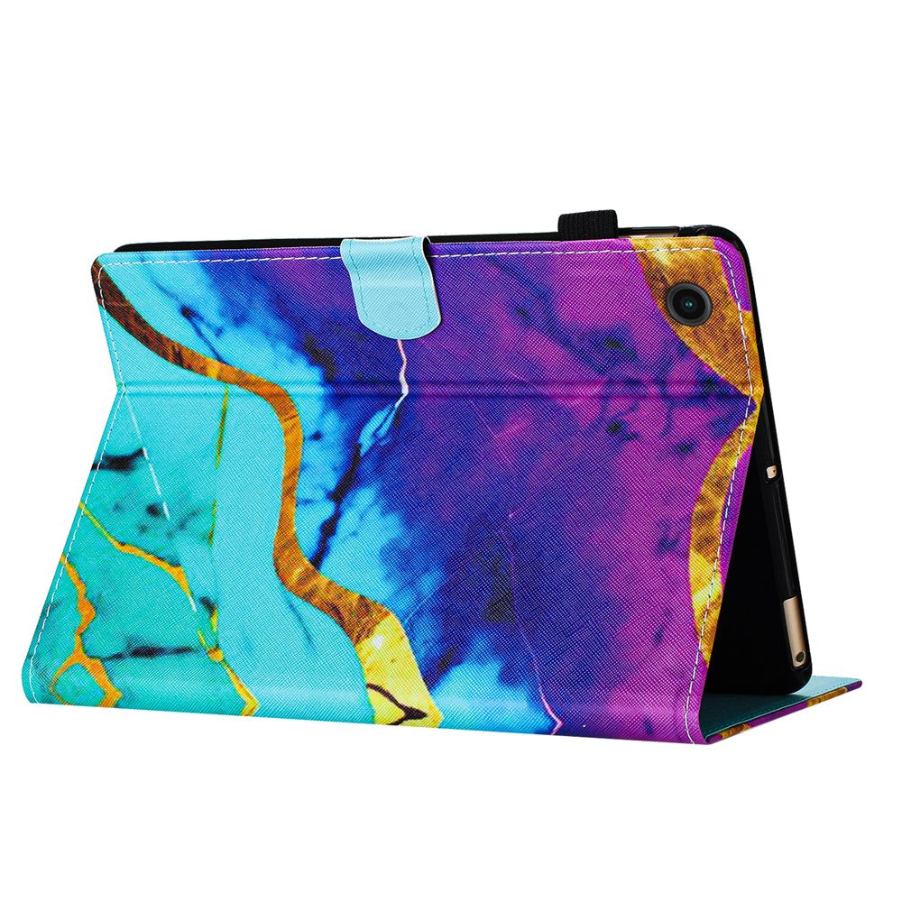 For Lenovo M10 Plus X606F Pattern Folio Cover PU Leather Stand Tablet Case - Purple+Blue Marble