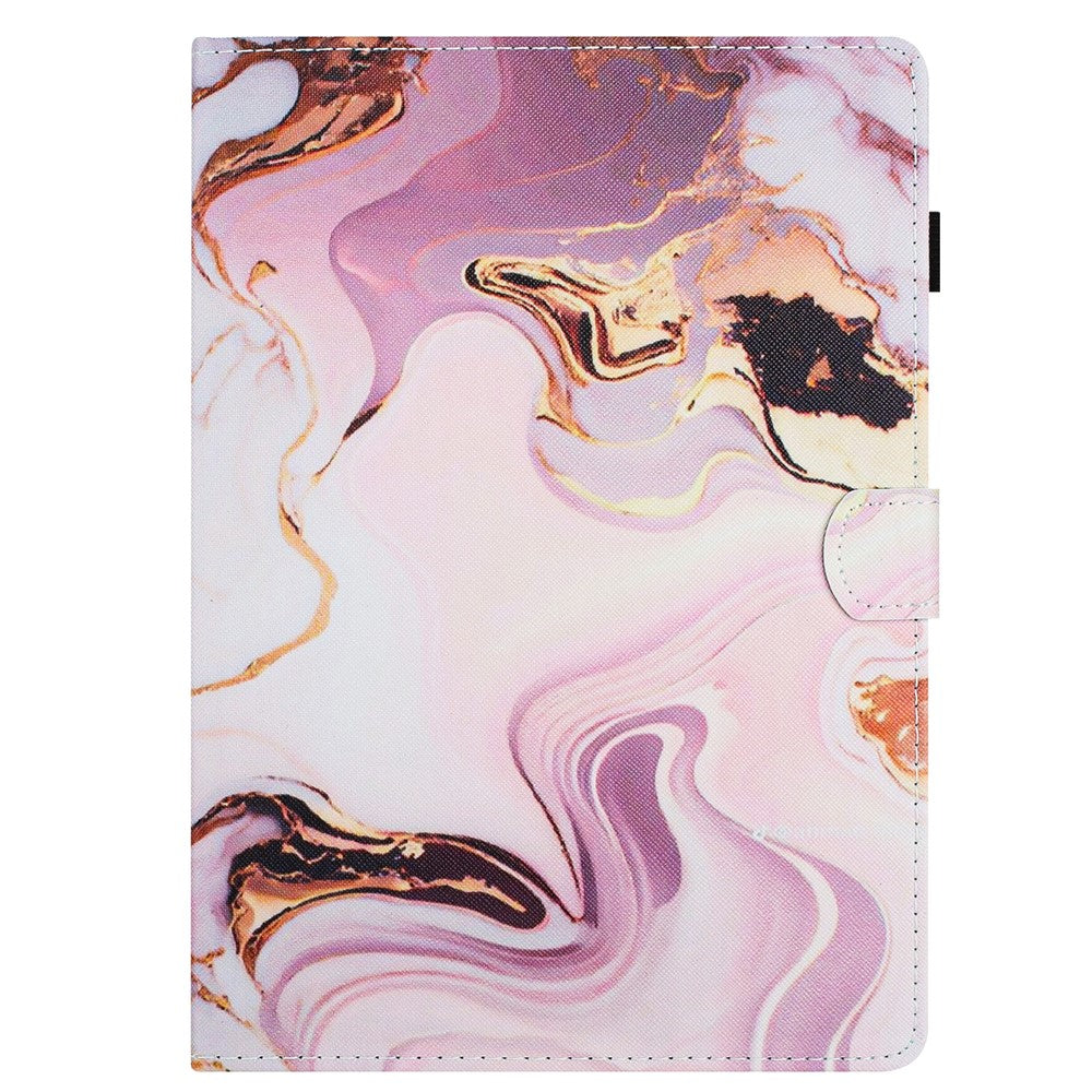 For Lenovo M10 Plus X606F Pattern Folio Cover PU Leather Stand Tablet Case - Gold+Pink Marble