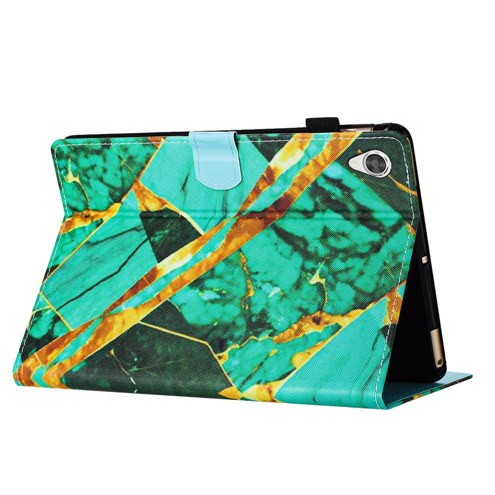 For Lenovo Tab M10 HD Gen 2 Case PU Leather Pattern Viewing Protective Cover - Gold+Green Marble