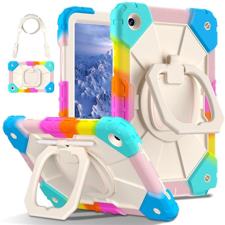 For Samsung Galaxy Tab A9+ Rugged Case Handle Kickstand Tablet Cover with Shoulder Strap - Colorful Blue