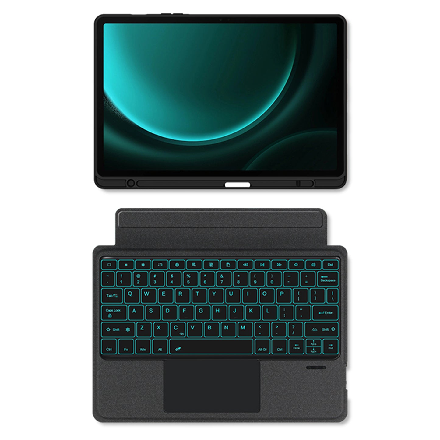 For Samsung Galaxy Tab S9 FE+ Leather Case + Bluetooth Keyboard with Backlight Trackpad