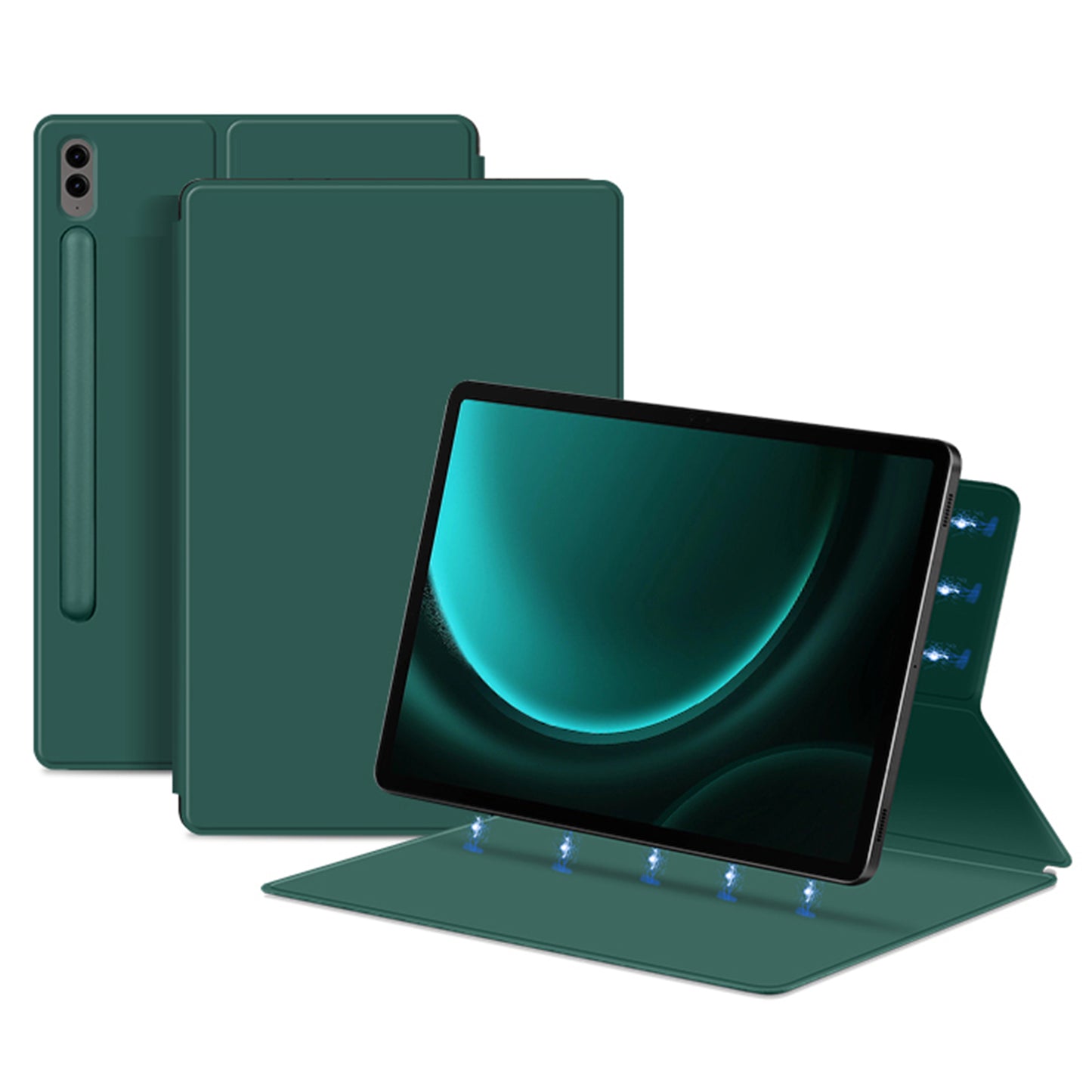 For Samsung Galaxy Tab S9 FE+ Leather Case Stand Magnetic Tablet Cover with Auto Sleep / Wake - Green